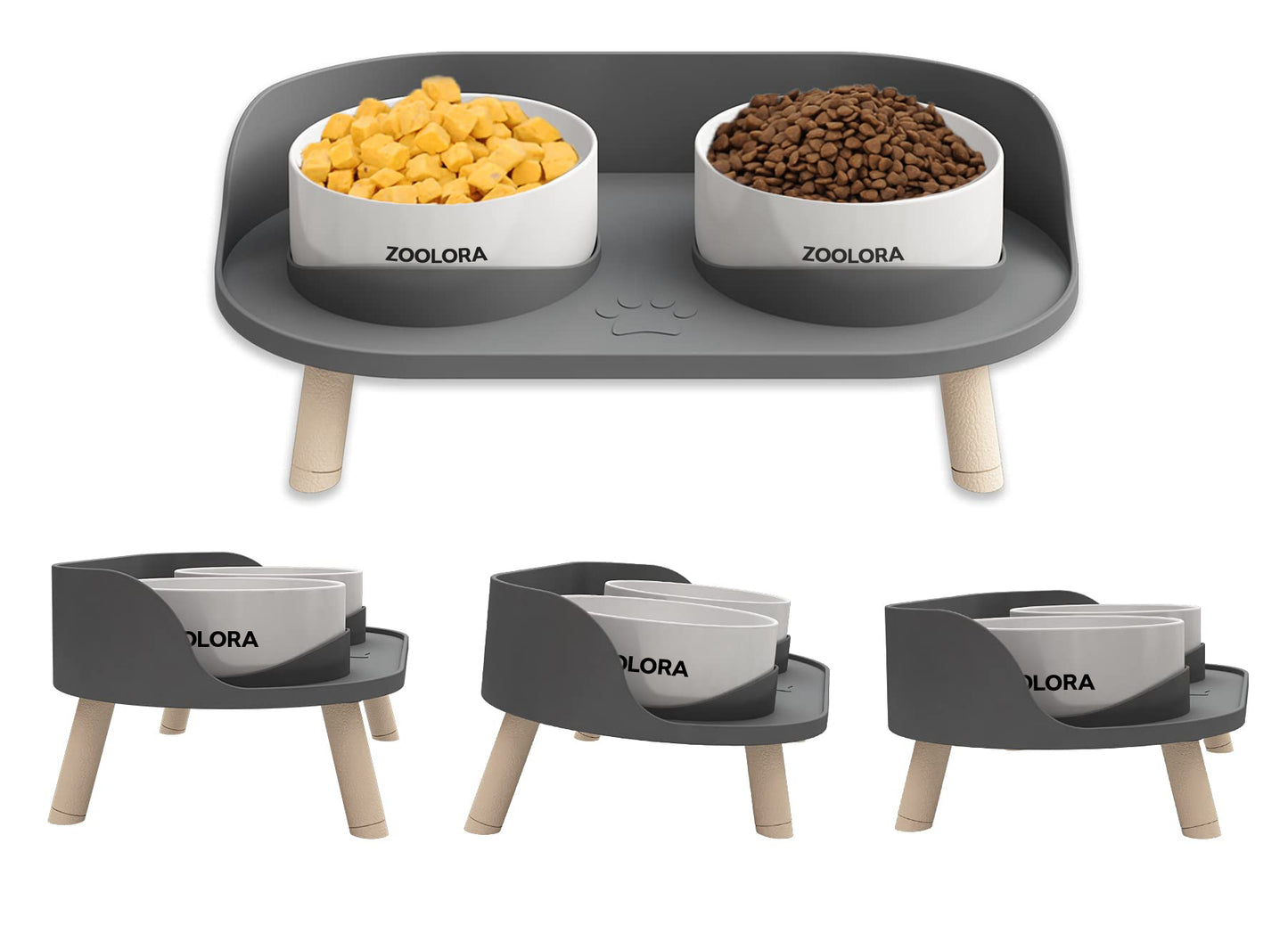 Zoolora Elevated Ceramic Dog & Cat Bowls with Raised Stand