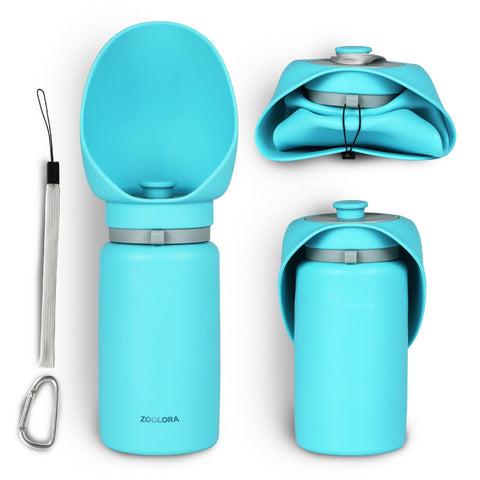 Zoolora 550ml Dog Water Bottle with Extra-Wide Drinking Cup (Cyan)