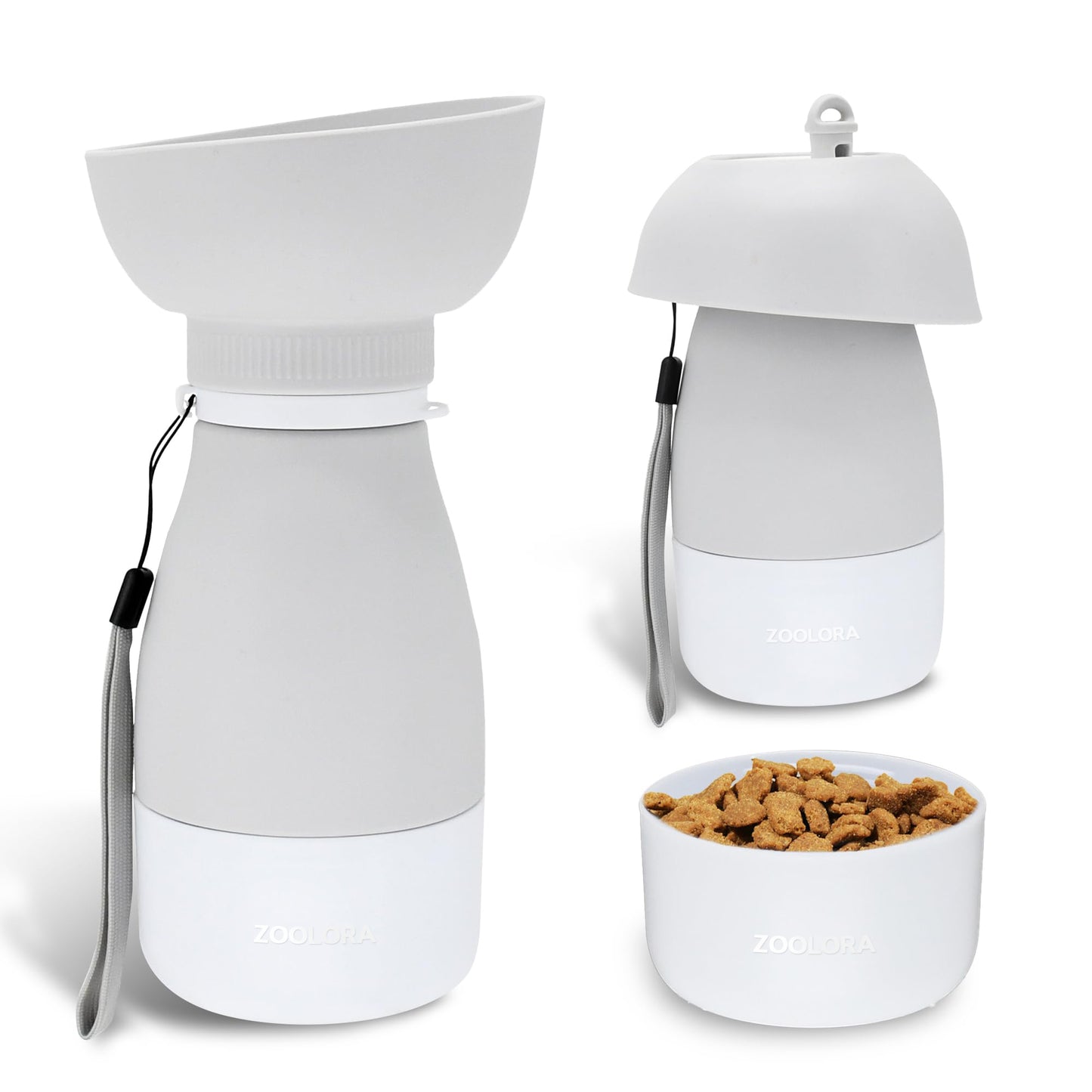 Zoolora Portable Pet Water Bottle with Food Container (Grey)