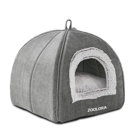 Zoolora Foldable Cat Bed Cave House Tent (Grey, 15 inches)