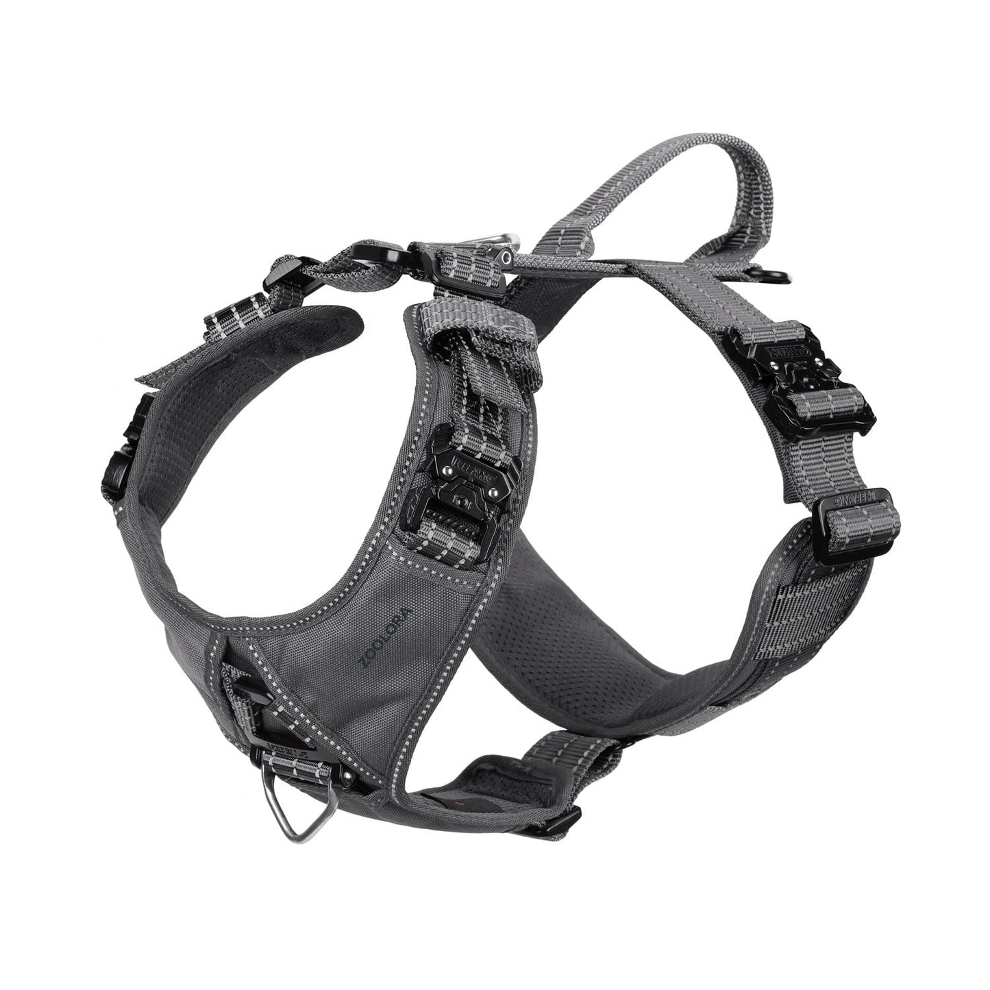 Zoolora Dog Strap Harness with 4 Metal Buckles (Large, Grey)