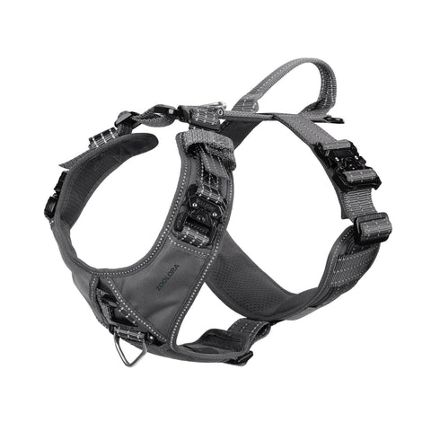 Zoolora Dog Strap Harness with 4 Metal Buckles (Large, Grey)