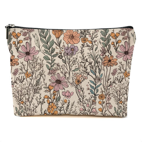 Zoolora Vintage Wildflowers Floral Zipper Pouch Makeup Bag